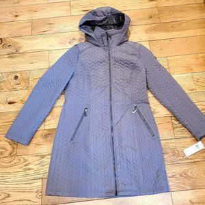 BCBGeneration Quilted Chevron Puffer Faux Fur Coat. Gray/Flannel Sz M NWT $198